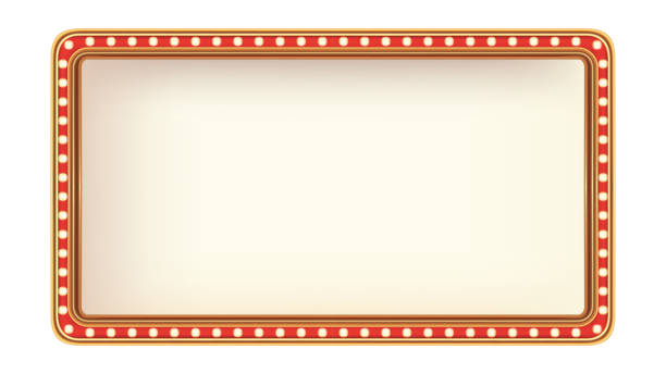 istock Retro advertising sign red marquee gold light board on white background. Vector illustration 2150523844
