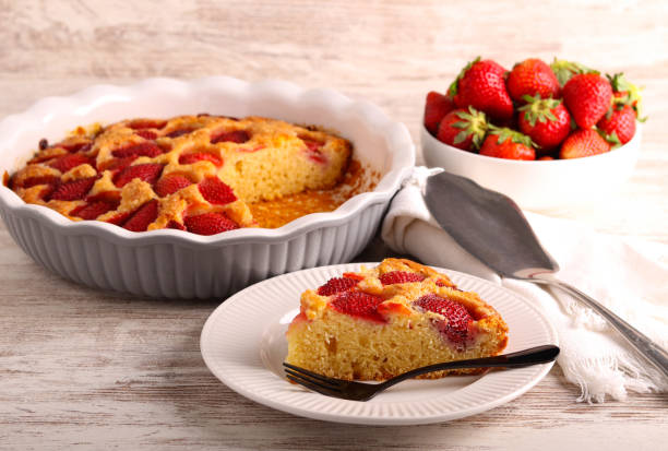 istock Slice of strawberry cornmeal cake, served 2150524218