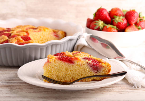 istock Slice of strawberry cornmeal cake, served 2150524239
