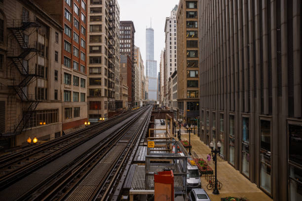istock Chicago,Illinois Metro Loop Line Train at Downtown - CTA - Elevated rail tracks - Stock Photo 2150525827