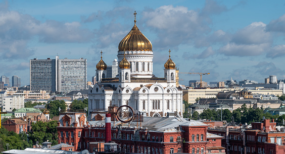 July 15, 2022, Moscow, Russia. View of the Cathedral of Christ the Savior in the center of the Russian capital on a summer day.
