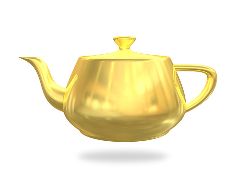 3D illustration. Golden teapot isolated on white background.