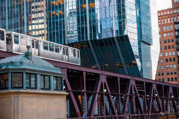 istock Chicago,Illinois Metro Loop Line Train at Downtown - CTA - Elevated rail tracks - Stock Photo 2150526248