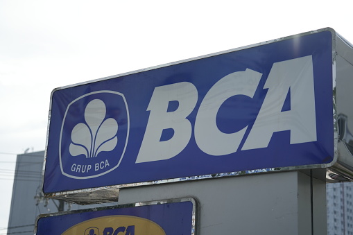 Makassar, Indonesia - April 28 2024: BCA bank logo in front of the building