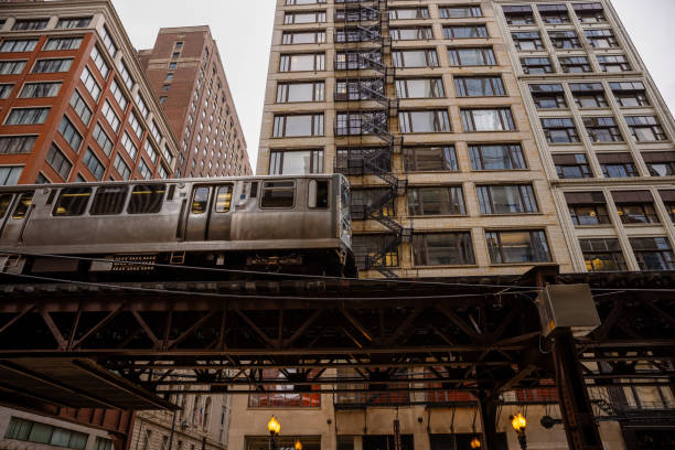 istock Chicago,Illinois Metro Loop Line Train at Downtown - CTA - Elevated rail tracks - Stock Photo 2150526560