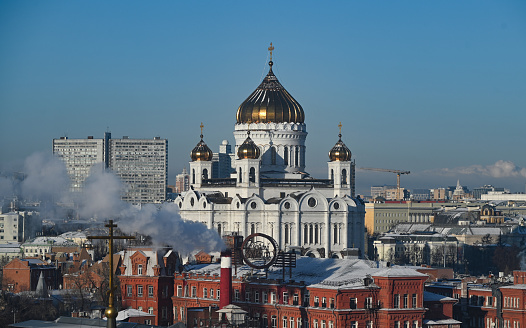View of Kremlin And Our Lady Of Smolensk Cathedral In Moscow, Russia