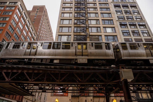 istock Chicago,Illinois Metro Loop Line Train at Downtown - CTA - Elevated rail tracks - Stock Photo 2150527466