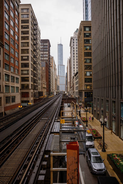 istock Chicago,Illinois Metro Loop Line Train at Downtown - CTA - Elevated rail tracks - Stock Photo 2150527855
