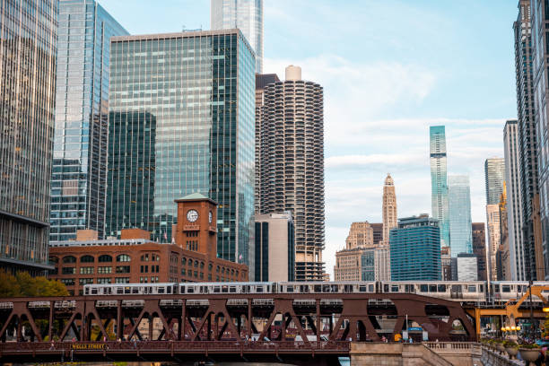 istock Chicago,Illinois Metro Loop Line Train at Downtown - CTA - Elevated rail tracks - Stock Photo 2150527967