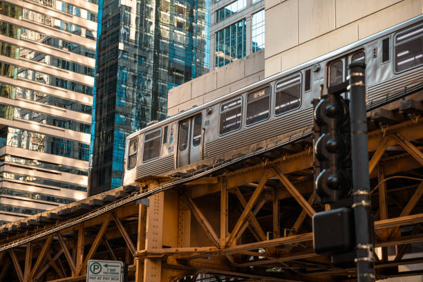 istock Chicago,Illinois Metro Loop Line Train at Downtown - CTA - Elevated rail tracks - Stock Photo 2150527970