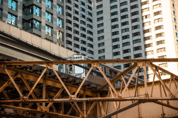 istock Chicago,Illinois Metro Loop Line Train at Downtown - CTA - Elevated rail tracks - Stock Photo 2150527976