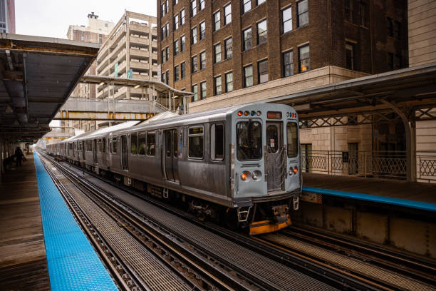 istock Chicago,Illinois Metro Loop Line Train at Downtown - CTA - Elevated rail tracks - Stock Photo 2150529222
