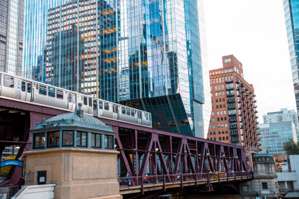 istock Chicago,Illinois Metro Loop Line Train at Downtown - CTA - Elevated rail tracks - Stock Photo 2150529364