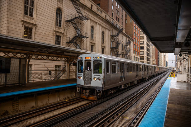 istock Chicago,Illinois Metro Loop Line Train at Downtown - CTA - Elevated rail tracks - Stock Photo 2150529617