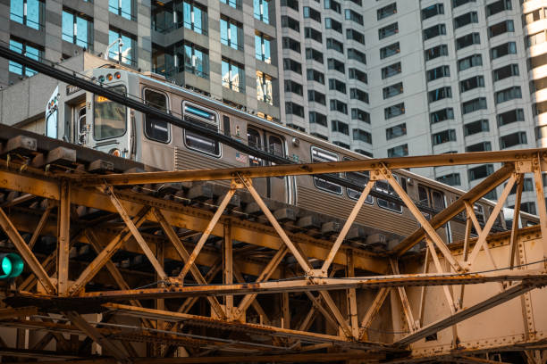 istock Chicago,Illinois Metro Loop Line Train at Downtown - CTA - Elevated rail tracks - Stock Photo 2150529782