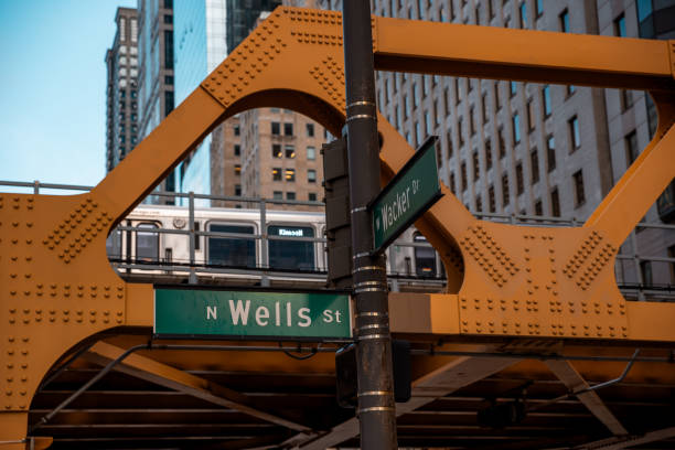 istock Chicago,Illinois Metro Loop Line Train at Downtown - CTA - Elevated rail tracks - Stock Photo 2150529784
