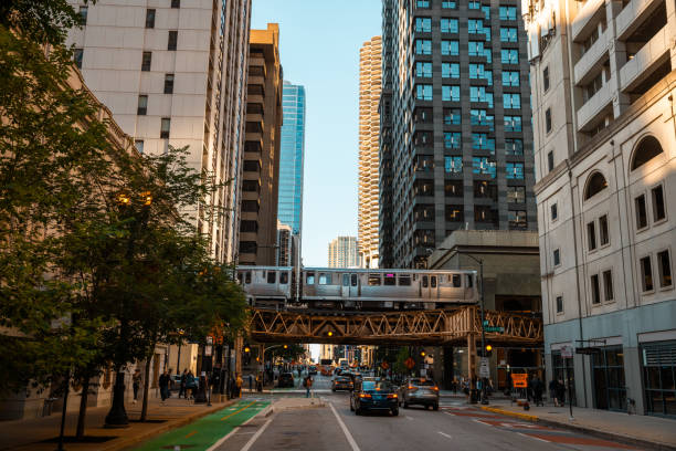 istock Chicago,Illinois Metro Loop Line Train at Downtown - CTA - Elevated rail tracks - Stock Photo 2150529787