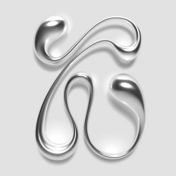 istock Glossy liquid metal letter K with reflective surface and fluid shape, Y2K design 2150530702