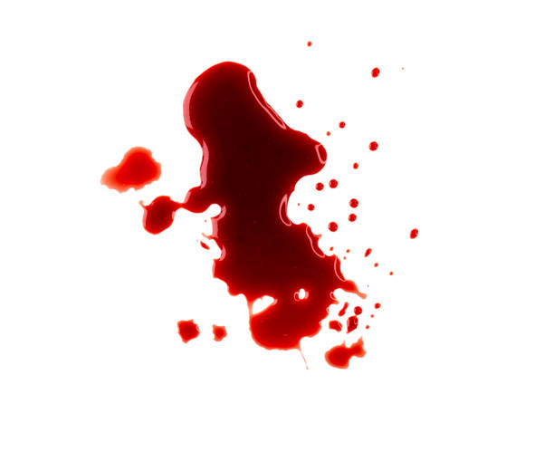 istock Real blood with drops, spray, splashes as texture isolated on white, clipping path 2150531501