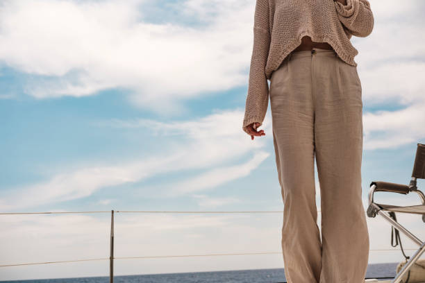 wearing linen pants on board of sailing boat