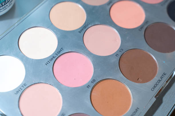 Eyeshadow palette. Cosmetic eyeshadow product as a promotion of a luxury cosmetic brand. Fashion blog design. Contour palette. Close-up makeup palette. Premium cosmetics. High quality photo