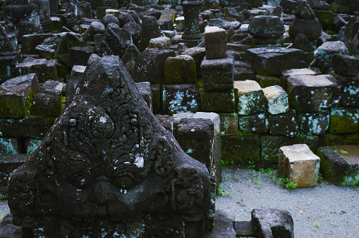 Jumble of stone blocks  in Mendut temple