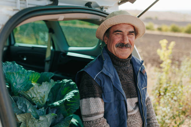 istock Harvest Wisdom Elderly Worker in Tranquil Pose by Car with Potatoes 2150537050