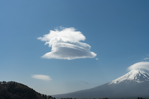 Mount Fuji and clouds on a spring day