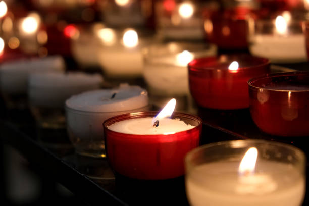 Candles lit in a church