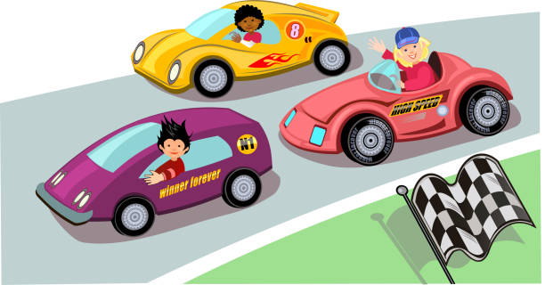 istock Children Speed Racing. Cartoon speed car 2150540649