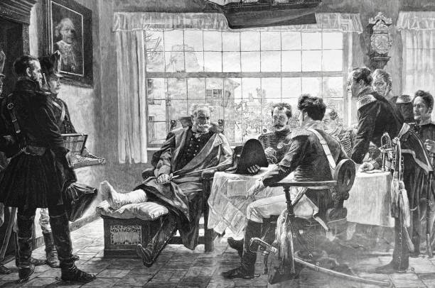 istock General von Blucher receives at Genappes the captured orders, hat and sword of Napoleon 2150540969