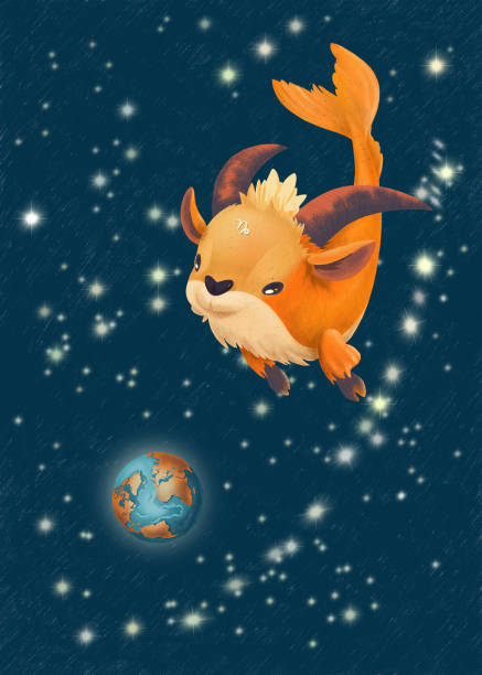 istock Cute capricorn character against the starry sky. 2150541251