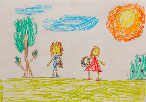 Child picture of man and woman in forest