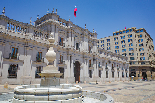Santiago, Chile - 26 Nov, 2023: Palacio de la Moneda and Plaza Constitution