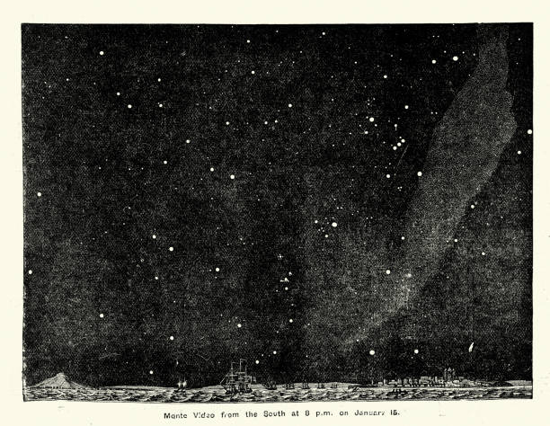 Vintage illustration of  History of astronomy, Victorian star chart, Night sky over Montevideo, Uruguay, January 15th 1883, 19th Century.