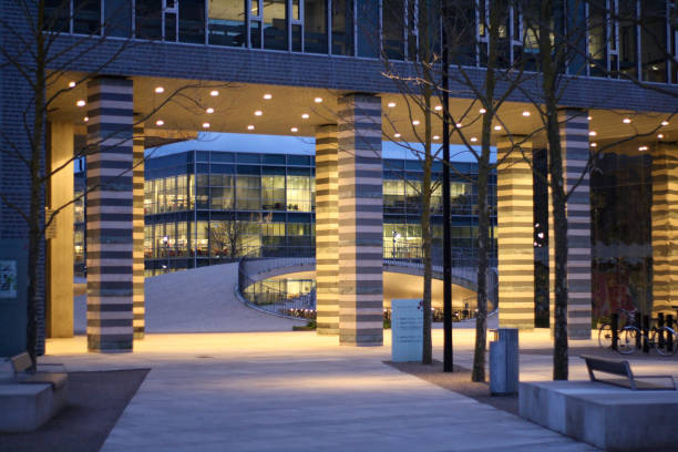 istock Contemporary city district at dusk illuminated by light 2150551888