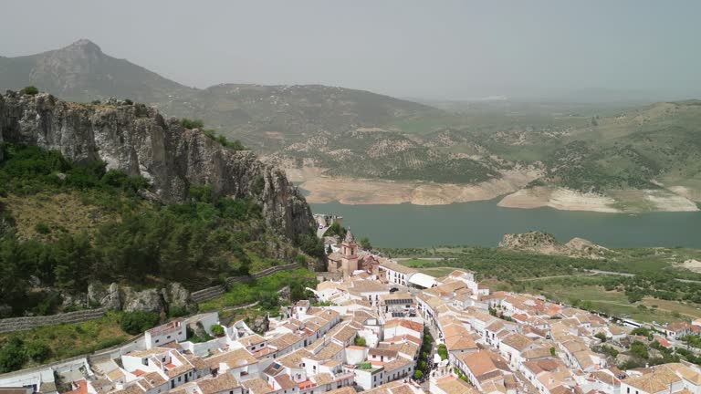 Aerial view of Zahara de la Sierra, Andalusia. Southern Spain