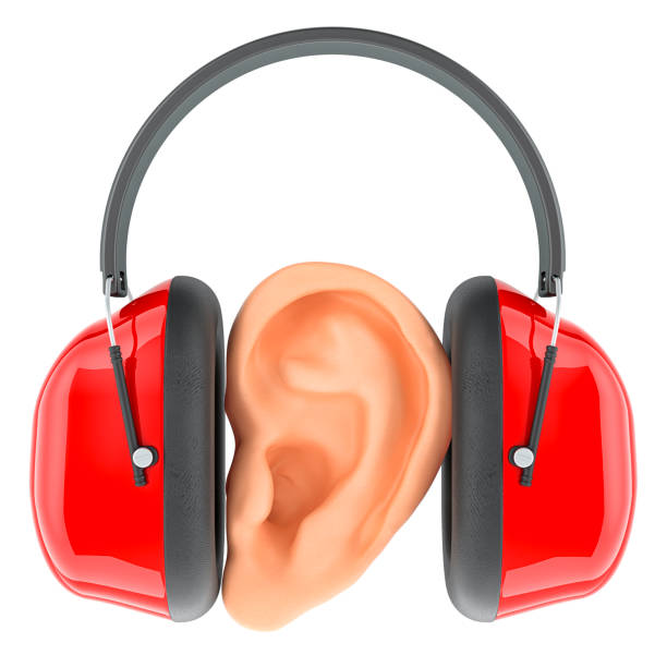 Ear Defenders with ear, protection concept. 3D rendering isolated on white background