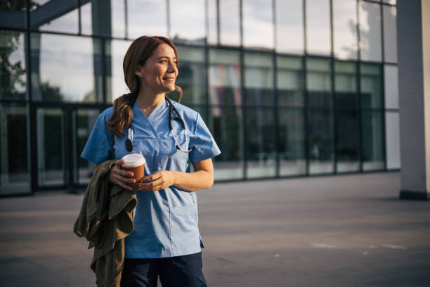 istock A beautiful female doctor on a coffee break. 2150554796