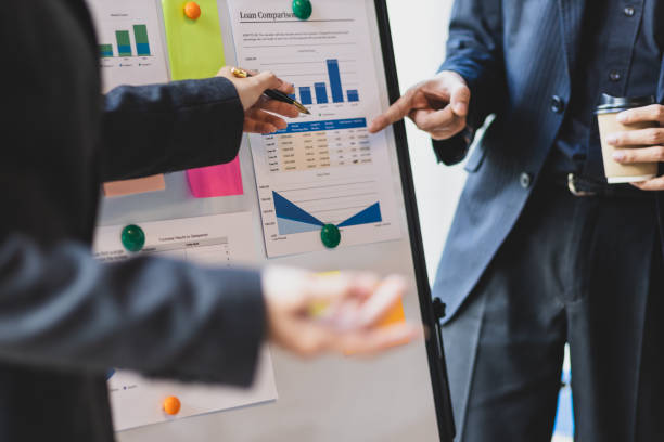 istock Business meetings, brainstorming presentations and discussions exchange ideas with colleagues in the organization. Investment strategy analysis and business planning. 2150555605