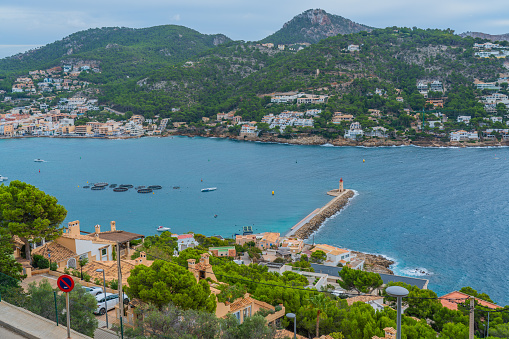 Port Andratx landscape at the coastline with houses on Mallorca island in Spain