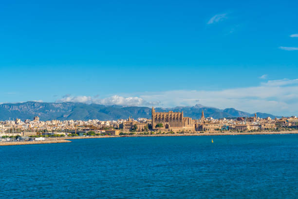 Palma de Mallorca coastline with the cathedral and skyline, Mallorca island in Spain