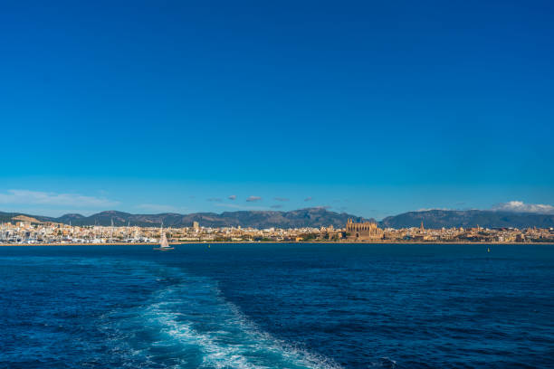 Palma de Mallorca coastline with the cathedral and skyline, Mallorca island in Spain