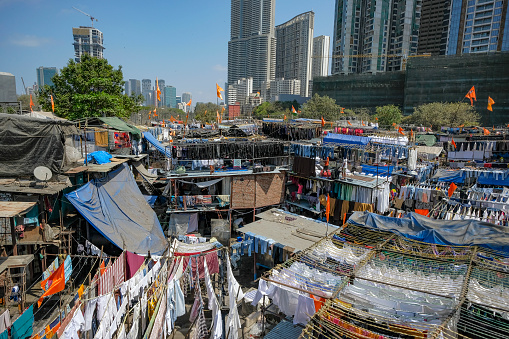 Mumbai, India - March 3, 2024: Mahalaxmi Dhobi Ghat, the largest open-air laundry in Mumbai, India.