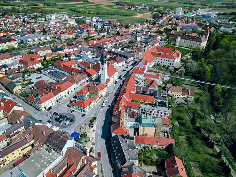 Aerial view of the main square in Horn city, Lower Austria