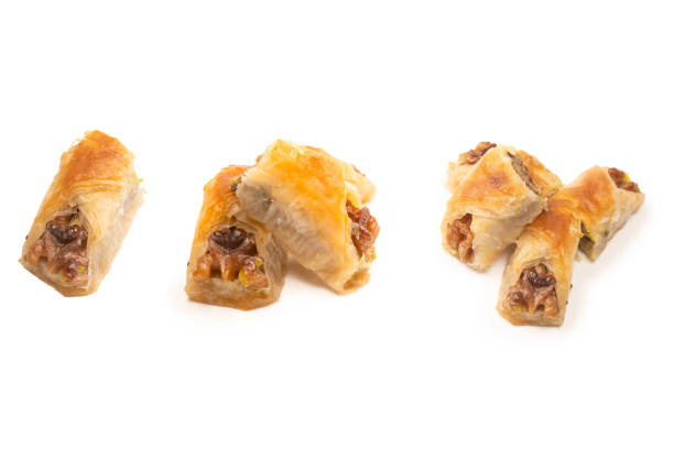 The Baklava with walnuts. Homemade baklava with nuts and honey.
