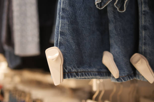 Clothing security tag on a jeans