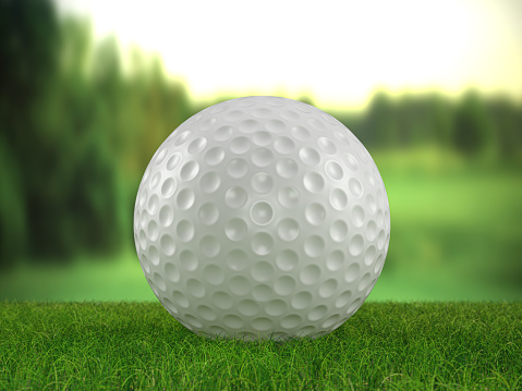 Golf ball on a golf course. 3d illustration.
