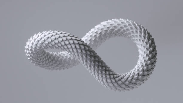 istock 3d render of twisted infinity symbol with white snake skin texture, isolated on white background. Abstract minimalist wallpaper of dragon scales texture 2150571363