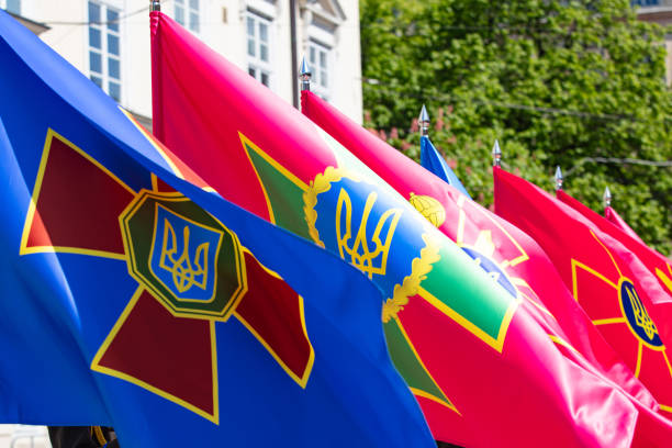 istock Closeup of  Ukrainian heraldic standards 2150571376